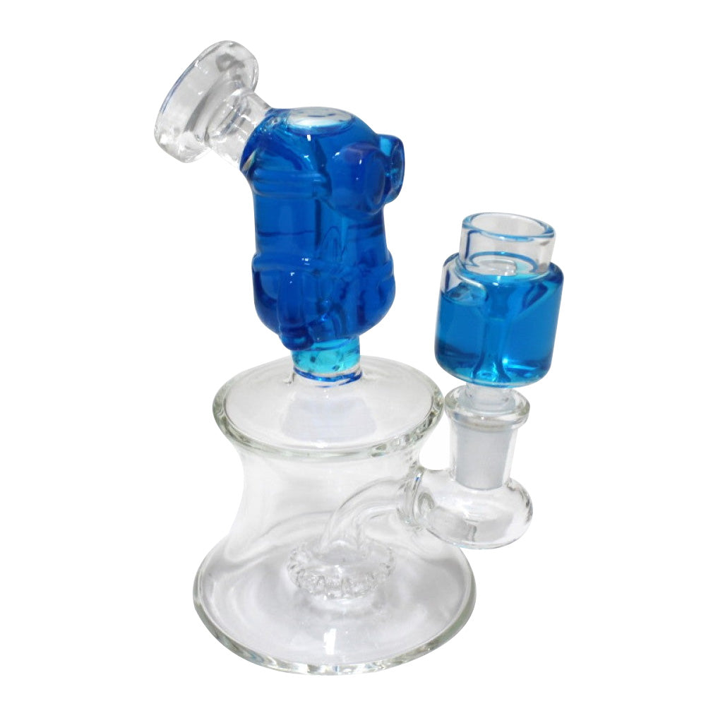 Liquid Filled Character Design Dab Rig Water Pipe with 14mm Male Glass on Glass Bowl Decorative Glass Rig with Liquid Chamber for Smooth Filtration and Stylish Visual Effect