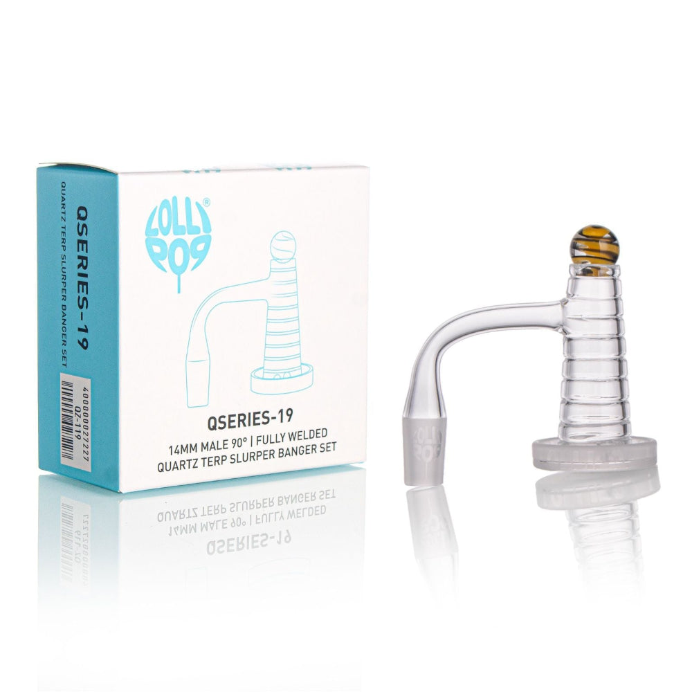 Loli Pop Q Series-19 fully welded quartz terp slurper banger set 14mm 90 degree, durable quartz construction for efficient heat retention and smooth dabbing experience
