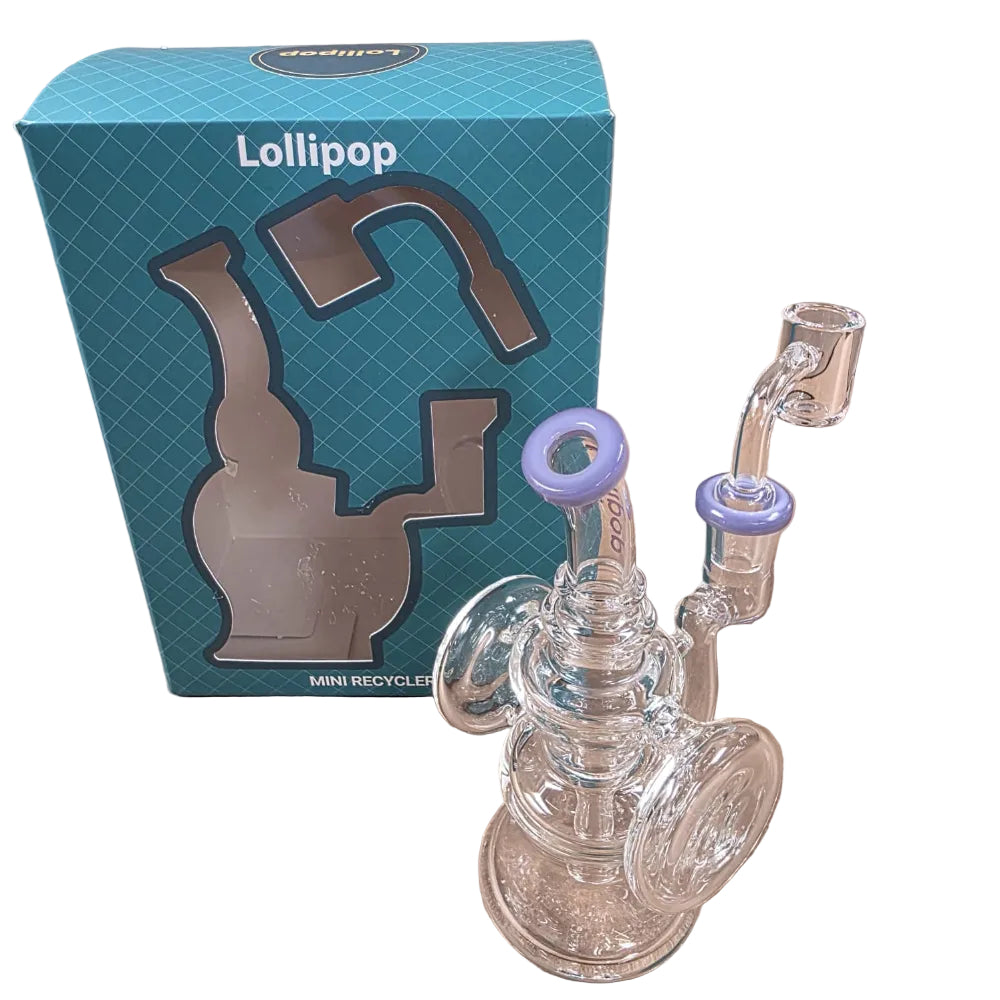Lollipop Mini Recycler With Banger compact glass recycler rig with quartz banger attachment, offering smooth airflow, efficient filtration, and clean vapor hits.