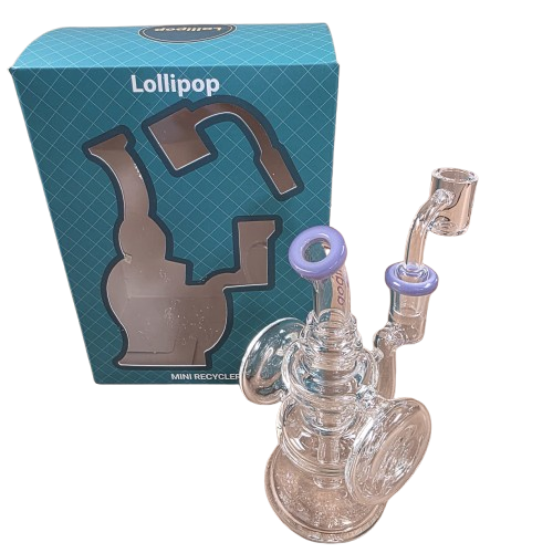 Lollipop Mini Recycler With Banger compact colorful glass recycler dab rig with quartz banger, designed for smooth filtration, cool vapor, and flavorful concentrate hits.