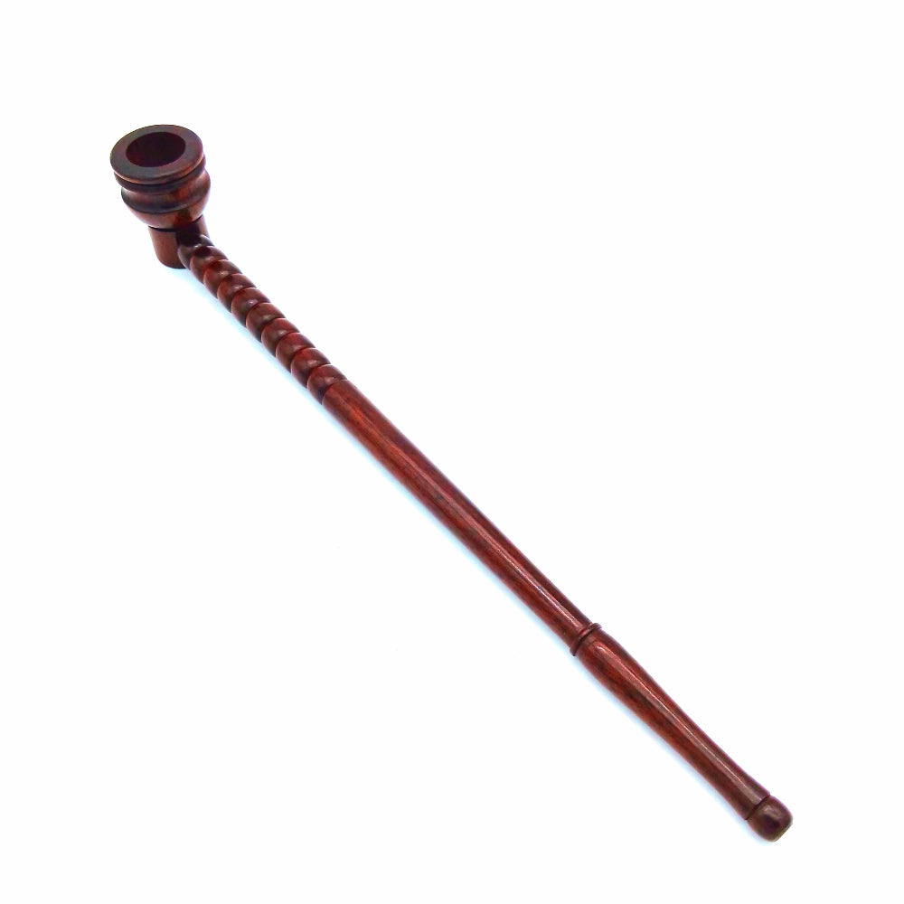 Long wood ribbed design hand pipe made from natural wood, featuring textured ribbed body, smooth finish, and durable handcrafted construction for easy use.