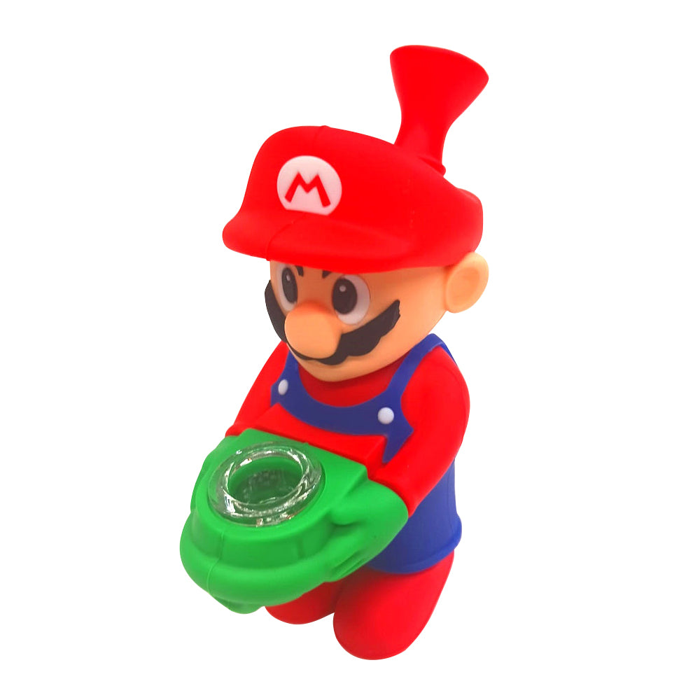 M character silicone water pipe with cartoon design, durable heat-resistant silicone body with water filtration system for smooth and portable use.