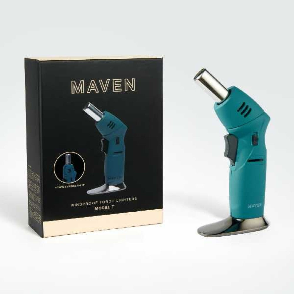Maven Model T torch lighter with powerful windproof flame, durable metal body, and refillable portable design.