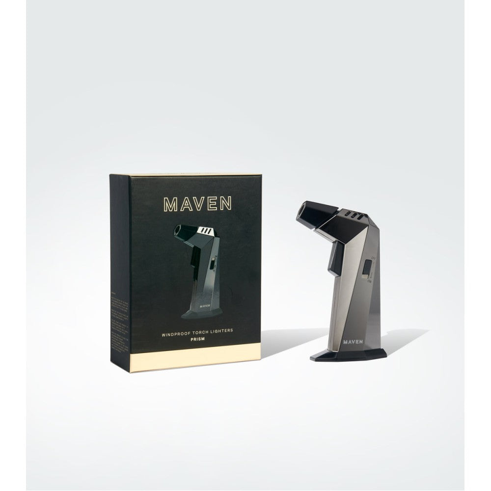Maven Prism torch lighter with windproof flame, durable metal body, and stylish prism-inspired portable design.