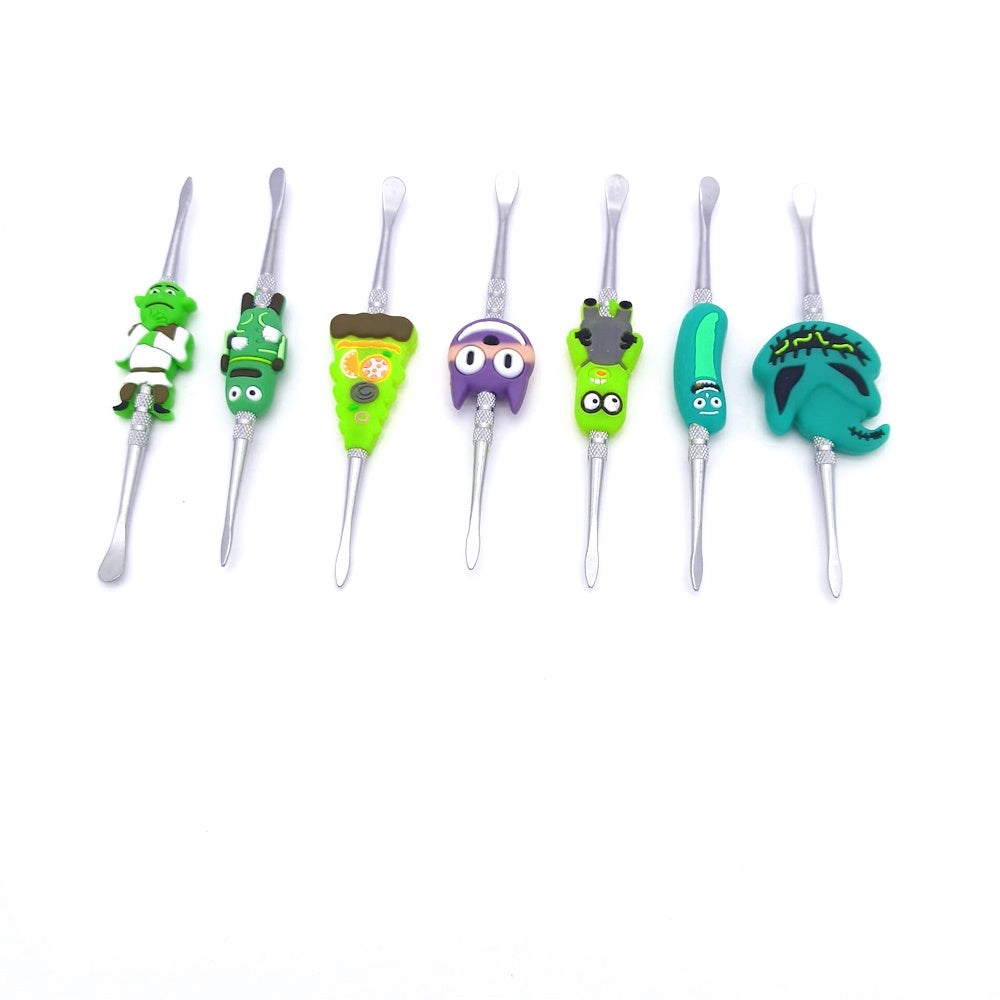 Metal with silicone character design dab tool featuring a durable metal body, comfortable silicone grip, and lightweight reusable construction.
