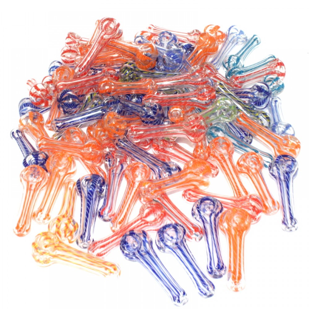 Mini strip mixed color glass hand pipe 75 pcs bundle, durable thick glass construction with smooth airflow design for wholesale and bulk supply use.
