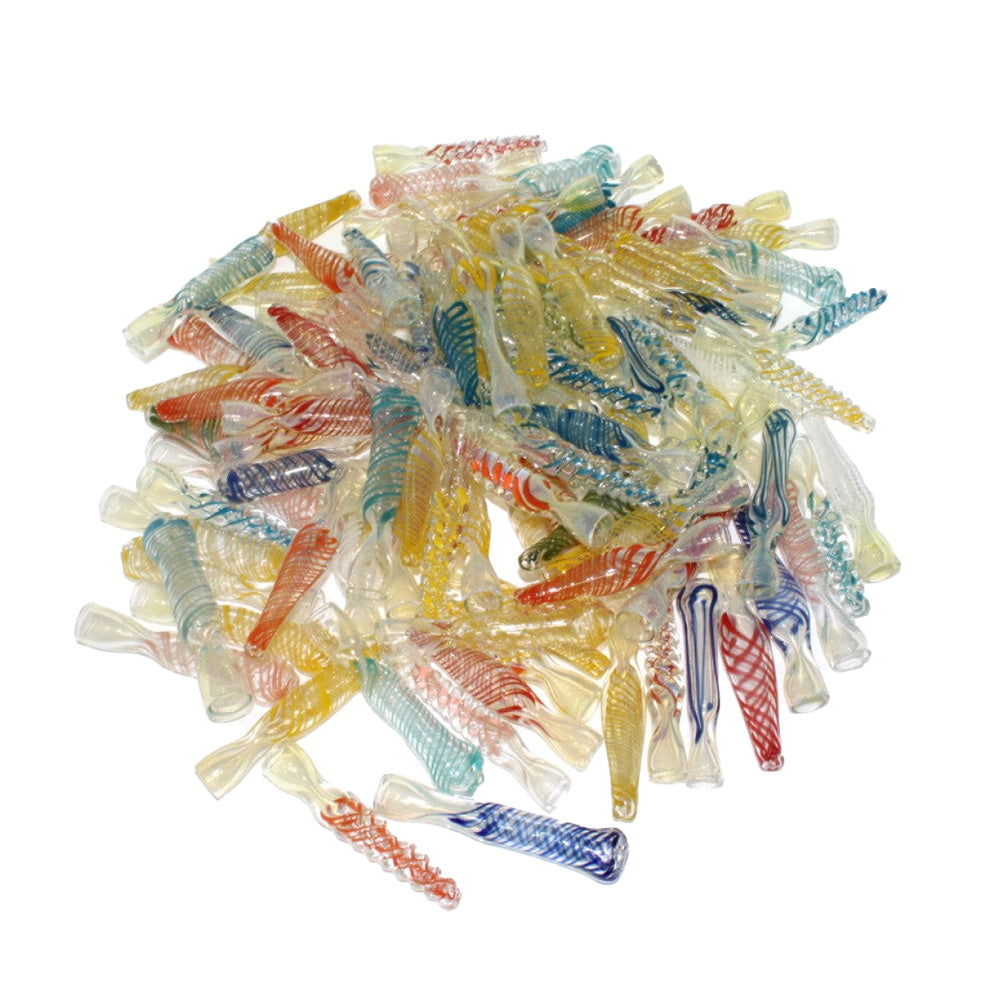 Mixed And Match Color Glass Chillium 100 Pcs Per Bundle with assorted vibrant colors and handcrafted glass construction.