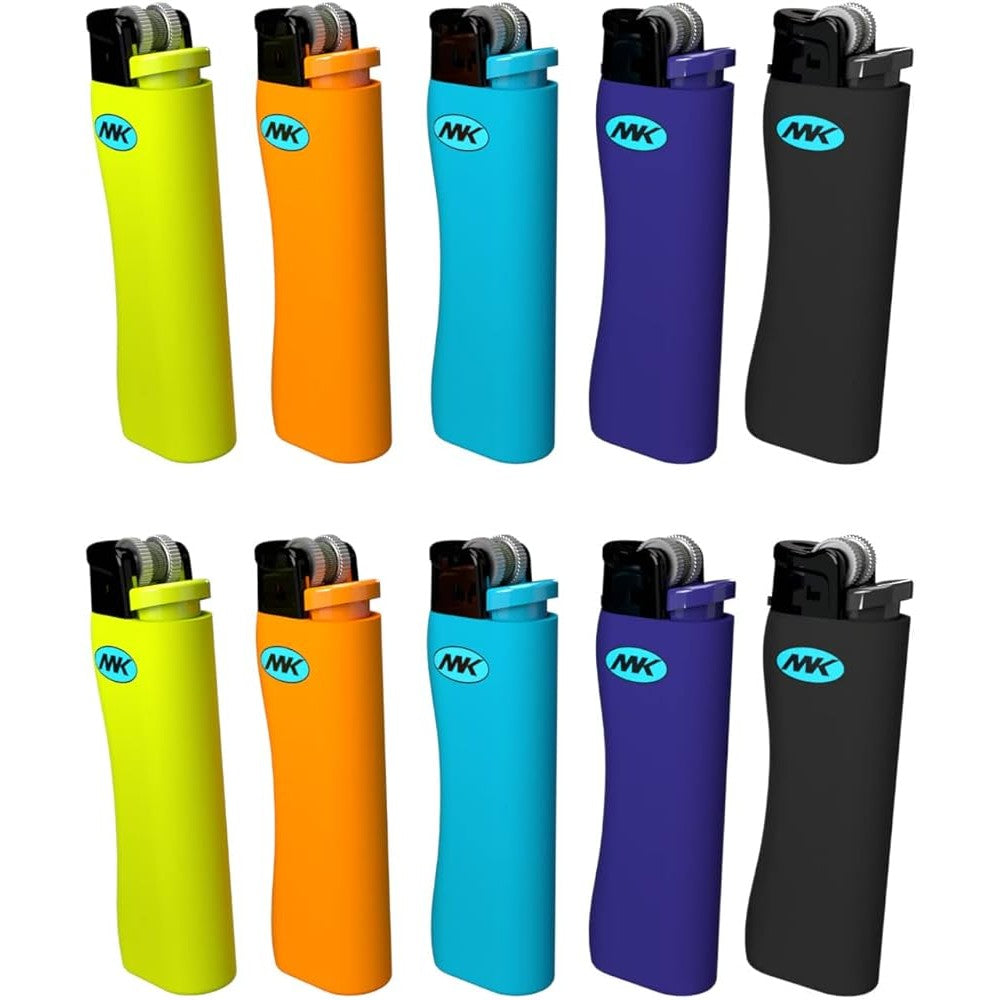 MK 9G Flint Strike Refillable Lighters 50 Pieces Per Pack featuring compact pocket design, reliable flint ignition system, and assorted colors for bulk retail packaging and everyday use.