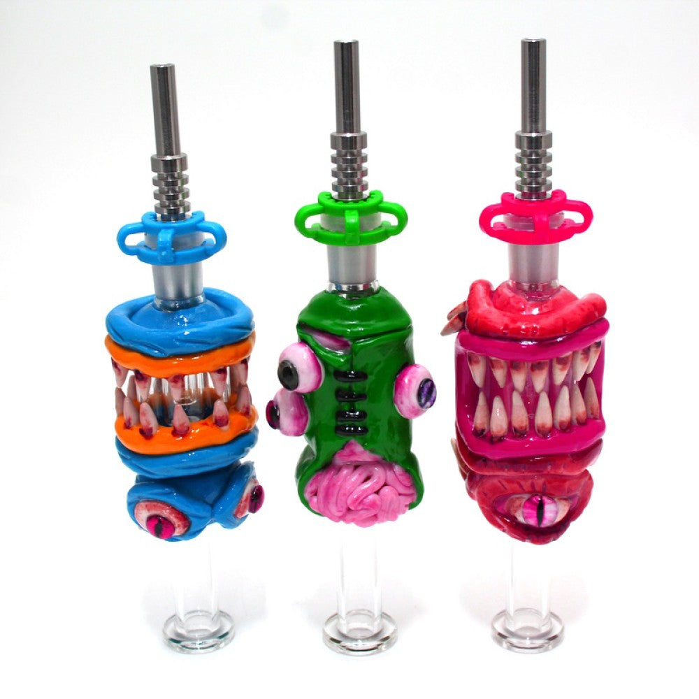 Monster Design Glass Straw NC Kit with 14MM Titanium Nail and Durable Monster Themed Glass Straw for Dabbing Use