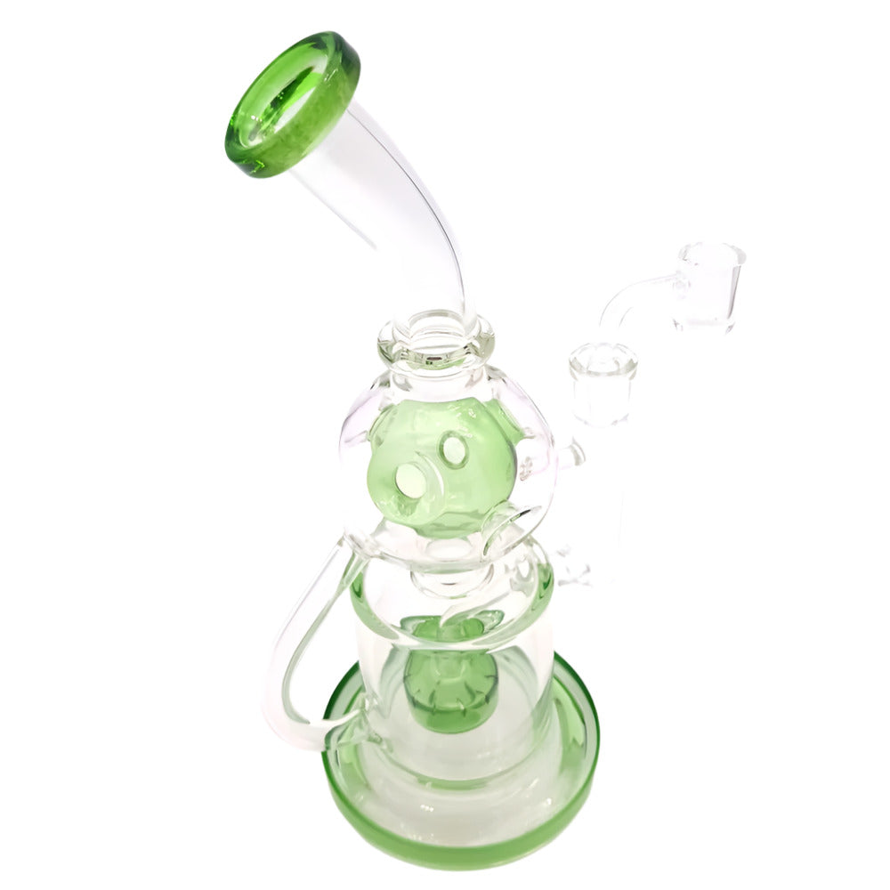 Multi-chamber recycler water pipe glass bong with recycle design, durable borosilicate build, and smooth filtered vapor performance.