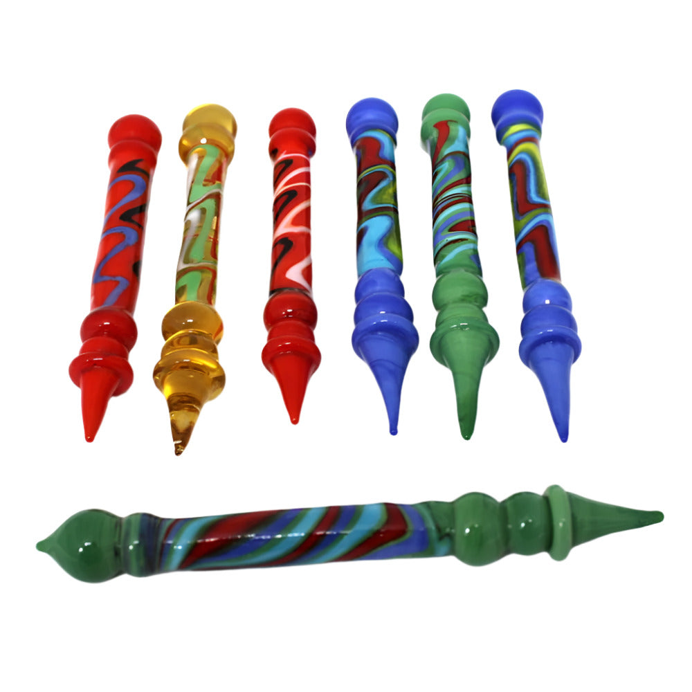 Multi color pencil glass dab tool with durable heat-resistant construction and precision tip for smooth and easy concentrate handling.