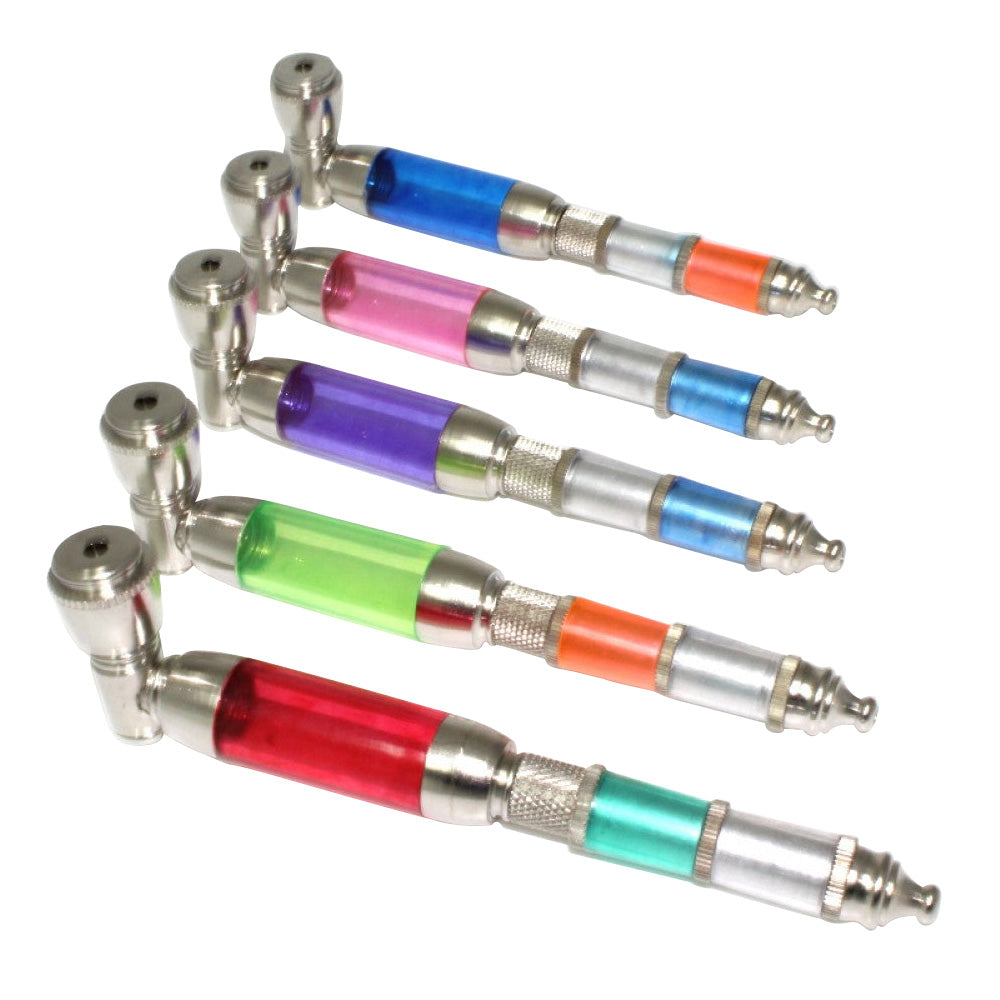 Multi Color Plastic With Metal Hand Pipe With Cover featuring a durable metal pipe, colorful plastic body, and protective cap.