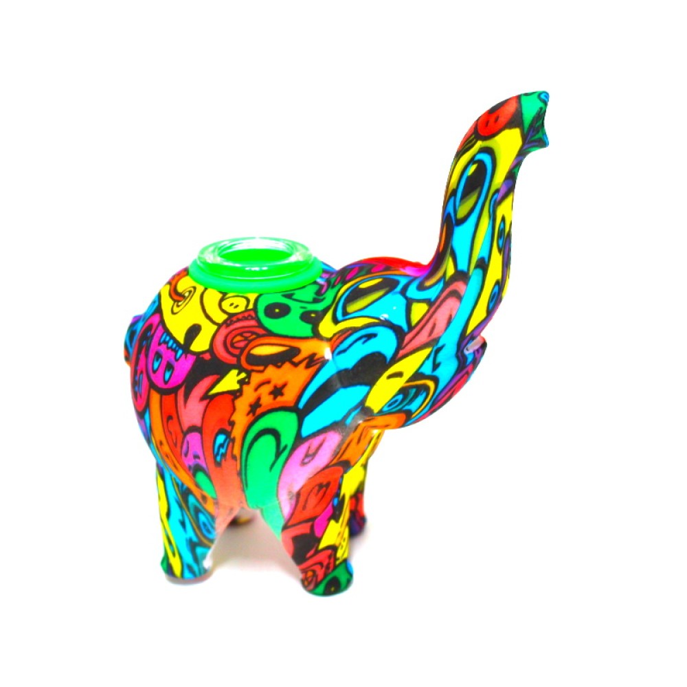Multi Color Silicone Elephant Bubbler with Glass Bowl featuring durable silicone body, playful elephant design, and smooth water filtration.
