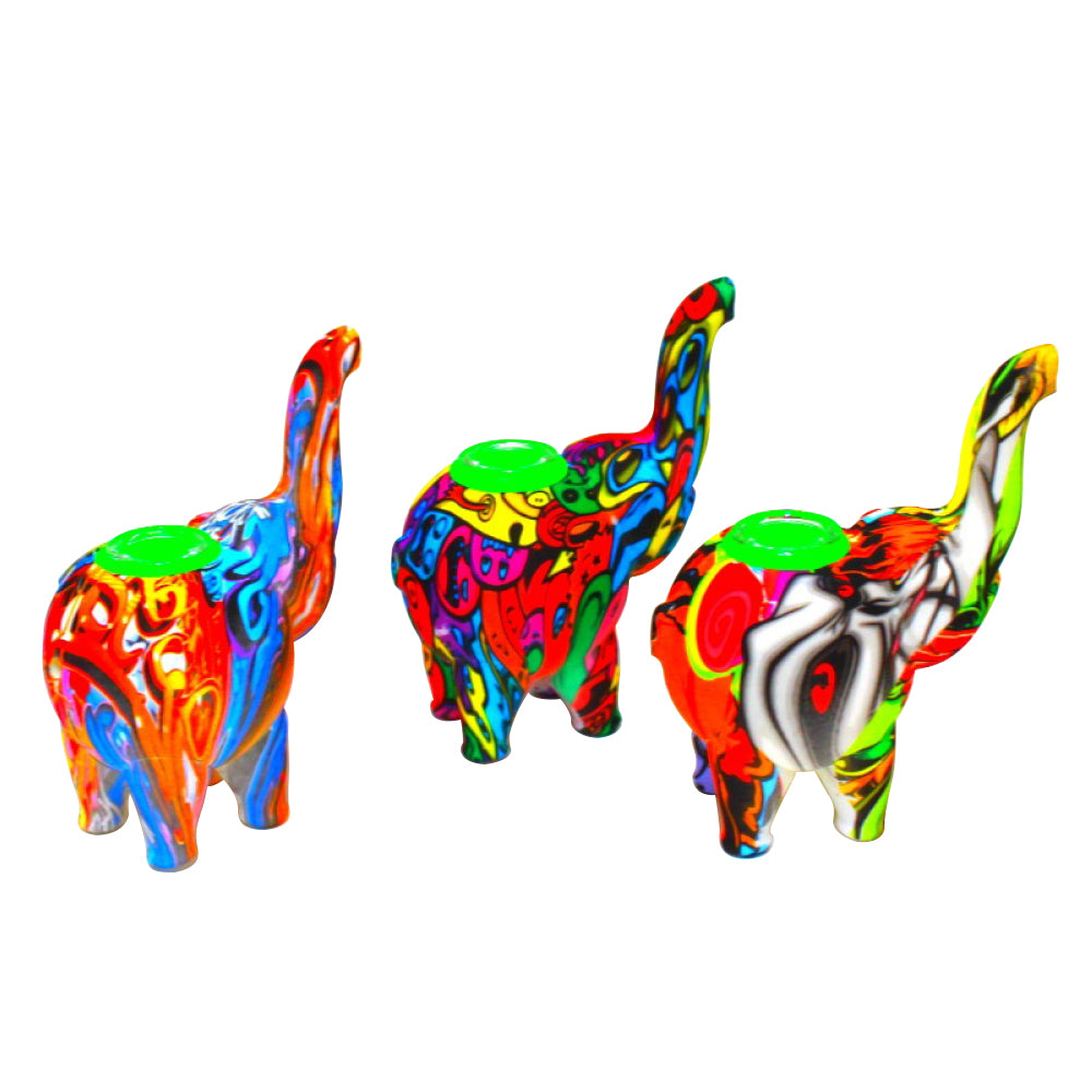 Multi Color Silicone Elephant Bubbler with Removable Glass Bowl and Durable Heat Resistant Silicone Body**