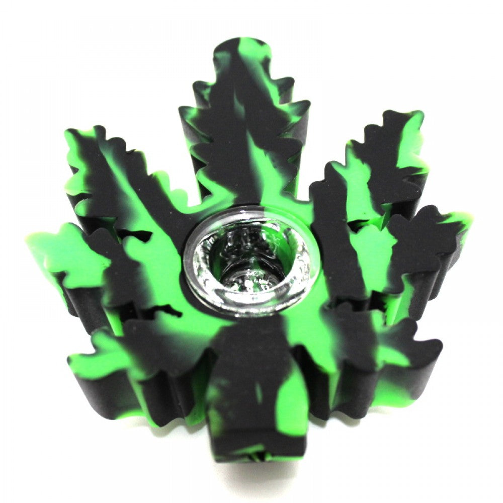 Multi-color silicone leaf shape hand pipe with glass bowl, durable heat-resistant shockproof pipe with compact portable design and smooth airflow.