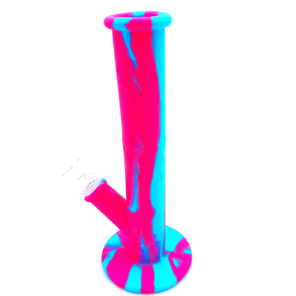 Multi color silicone straight water pipe with 14mm colored bowl, heat-resistant and durable design for smooth airflow and easy, clean smoking experience.