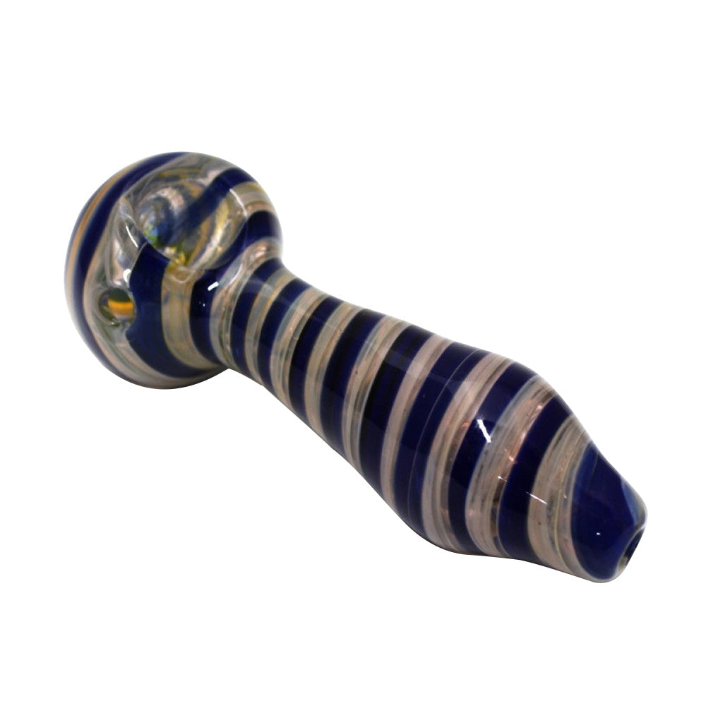 Multi swirl color heavy duty glass hand pipe featuring a durable handcrafted design and vibrant mixed-color pattern.