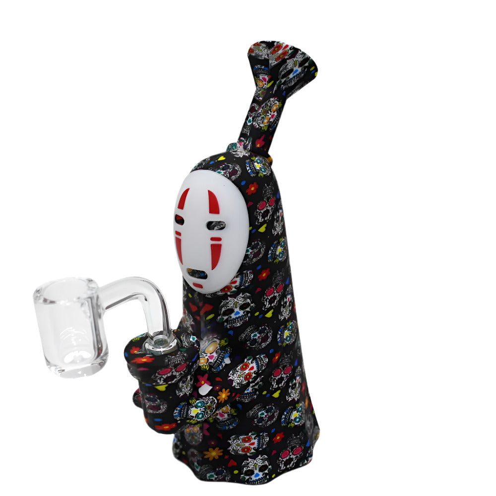 Colorful multi-print silicone dab rig water pipe with 14mm male banger, portable and heat-resistant design for smooth dabbing sessions.