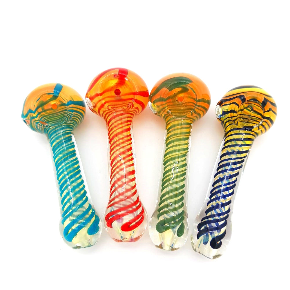 Multi Swirl Color Glass Hand Pipe made from durable borosilicate glass with vibrant multicolor swirl design, compact, heat-resistant, easy to use pipe.