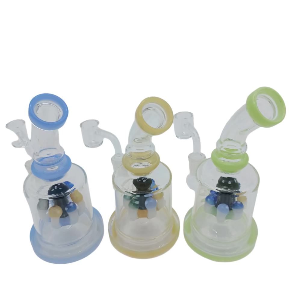 Mushroom dab rig water pipe made from durable borosilicate glass with 14mm male banger, designed for smooth vapor, stable use, and concentrate efficiency.