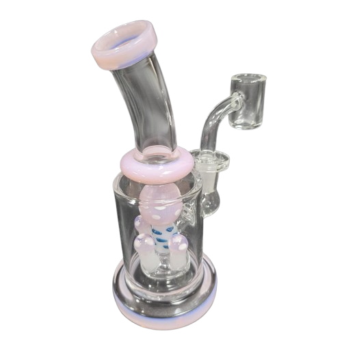 Mushroom percolator flat bottom tube color dab rig water pipe with 14mm male banger, designed for stability, smooth diffusion, and clean vapor hits.