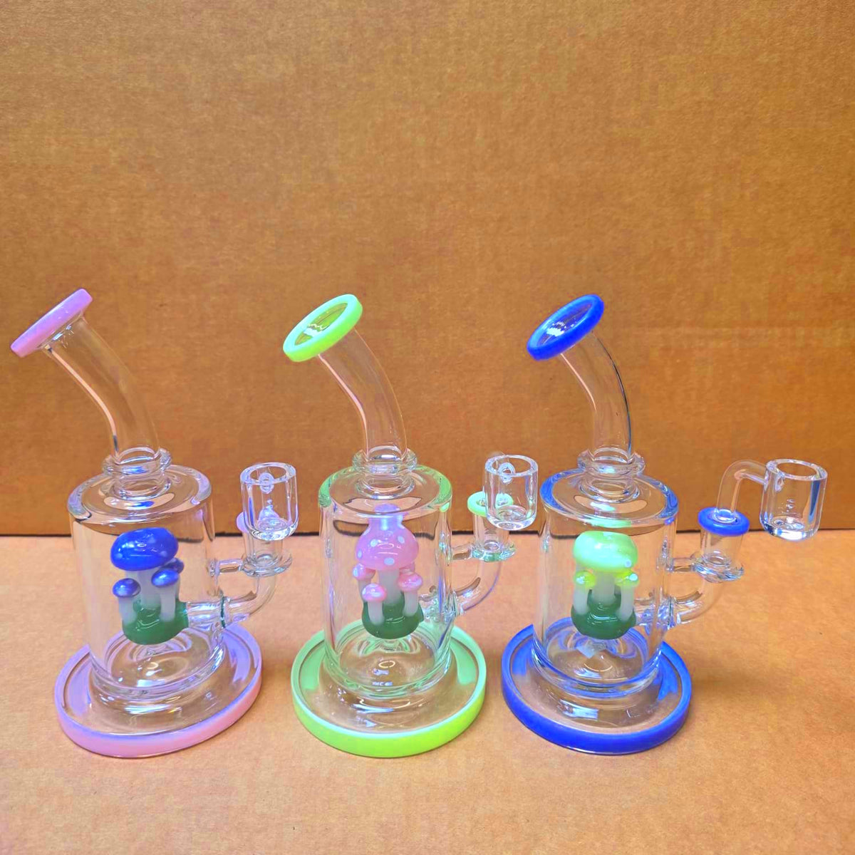 Water filtration bubbles inside mushroom percolator glass rig during draw