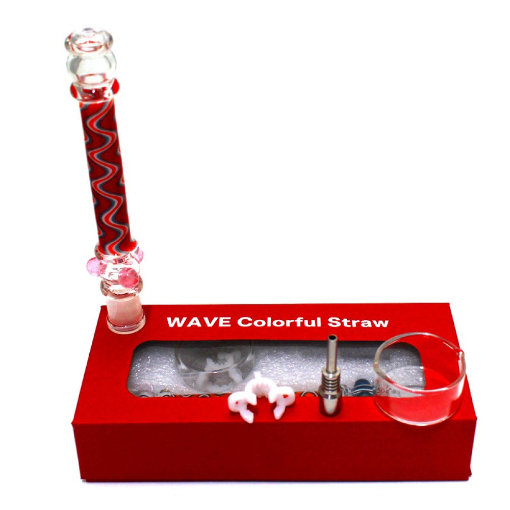 NC-19 WAVE glass honey straw with colorful design and 10mm titanium nail, durable heat-resistant tool for smooth and efficient dabbing use.