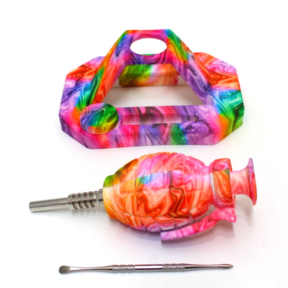 New design silicone multi color grenade nectar kit set with 14mm connection, durable heat-resistant portable design for smooth dabbing use.
