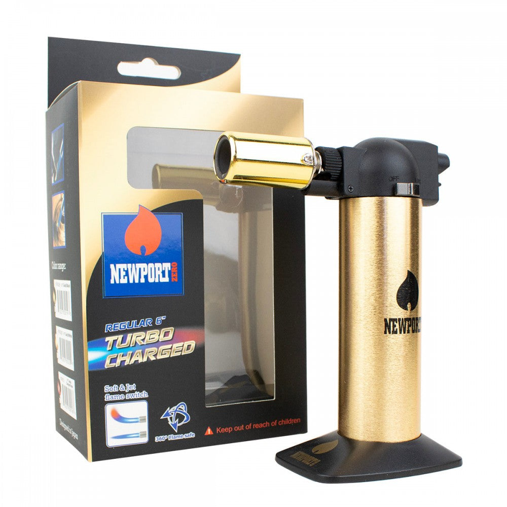 Newport Zero Regular Torch with powerful flame, adjustable flame control, refillable butane system, and durable ergonomic construction.