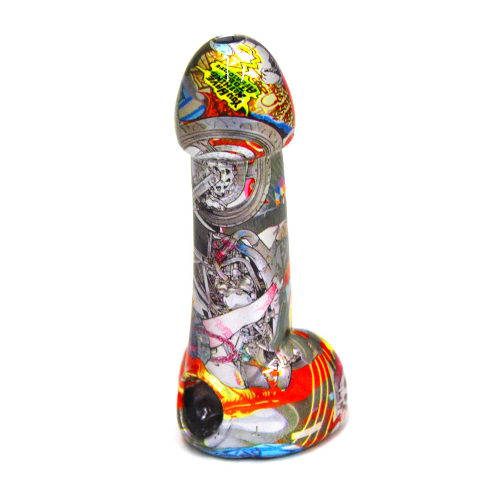 Novelty Dildo color printed glass hand pipe with durable thick glass construction, smooth airflow, and compact portable smoking accessory design.