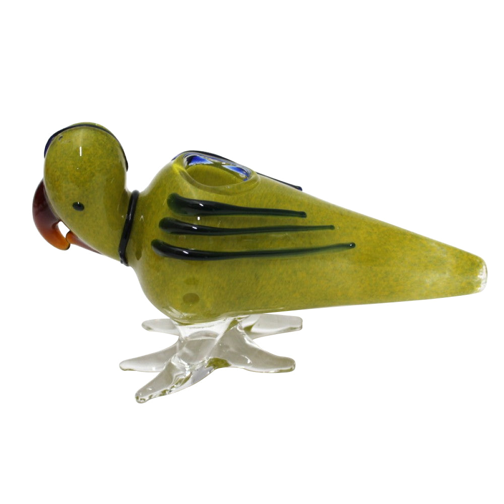 Parrot Shape Assorted Color Glass Hand Pipe in Big Size featuring vibrant handcrafted design, detailed bird-inspired structure, and durable glass construction.