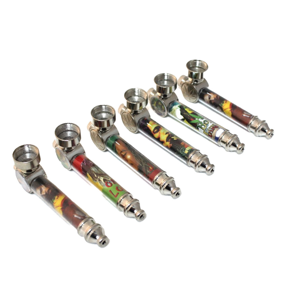 Picture Art Design Metal Hand Pipe with decorative artwork, durable metal construction, and compact portable design.