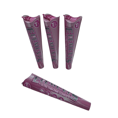 Pink Elements ultra thin cone 1¼ size designed for even burn, pure flavor, and easy pre-rolled use.