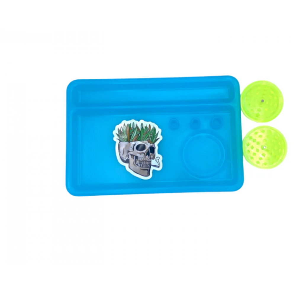 Plastic compartment tray with built-in grinder, durable lightweight design, multiple storage sections, and easy-use grinding tool for organized daily use.