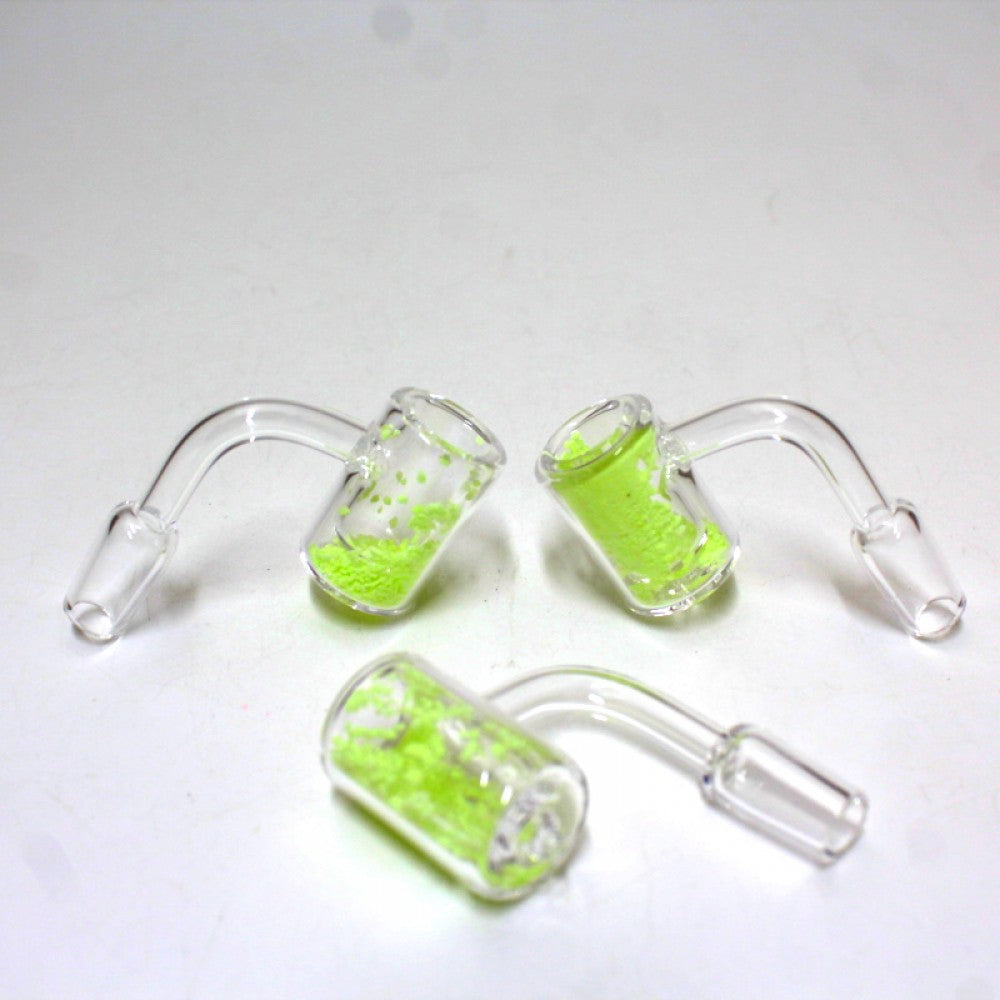 Premium glow in the dark quartz banger 14MM male fitting with heat resistant construction.