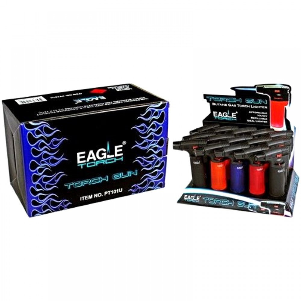 PT101U Eagle Torch Gun 15 per display pack, durable refillable torch lighter with strong wind-resistant flame for reliable high-heat performance.