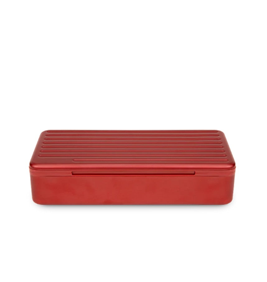 Puffco Pivot silver travel case protective storage box, designed for safe carrying and organized storage of device and accessories during travel.