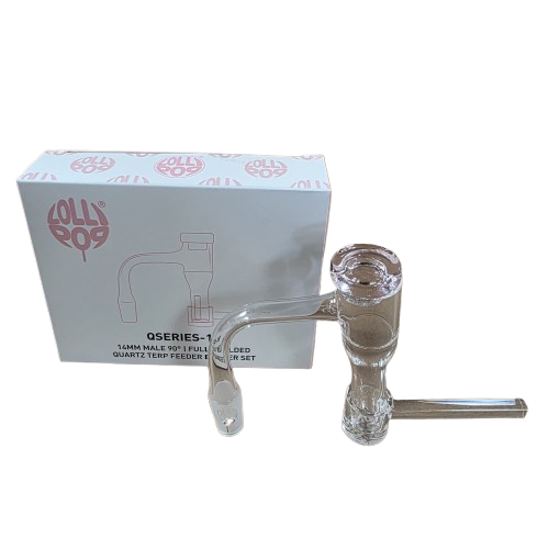 Quartz terp feeder banger set made from durable quartz for smooth airflow and efficient concentrate heating.
