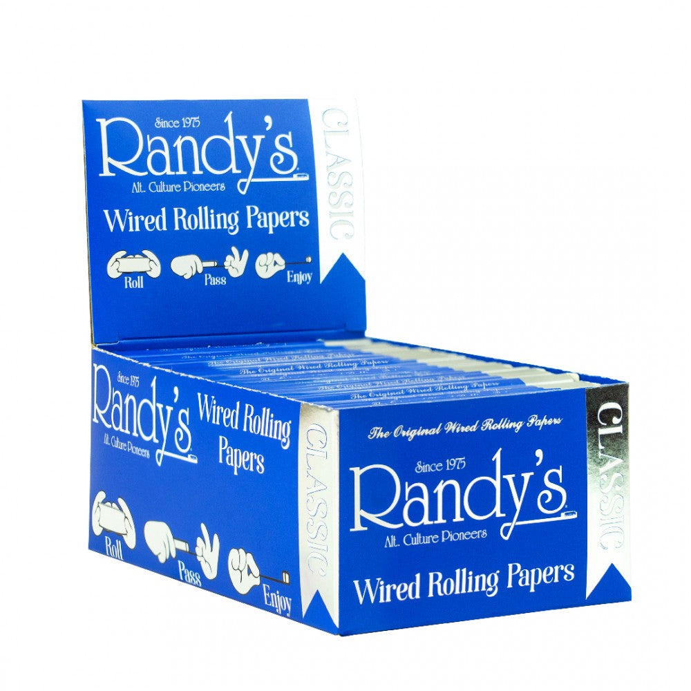 Randy's Classic Wired Rolling Papers with patented wire support, premium slow-burning paper and secure seal for easy rolling and smooth smoking experience.