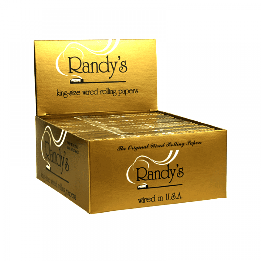 Randy's King Size Gold Rolling Papers 25 packs per box, premium slow-burning rolling papers with elegant gold design for a smooth rolling experience.
