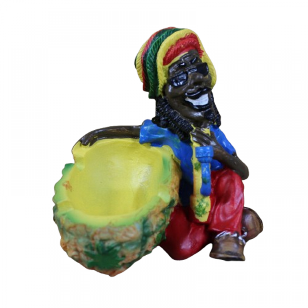 Rasta color ashtray with man holding ashtray design, durable heat-resistant decorative tray with deep grooves for stylish and easy ash disposal.