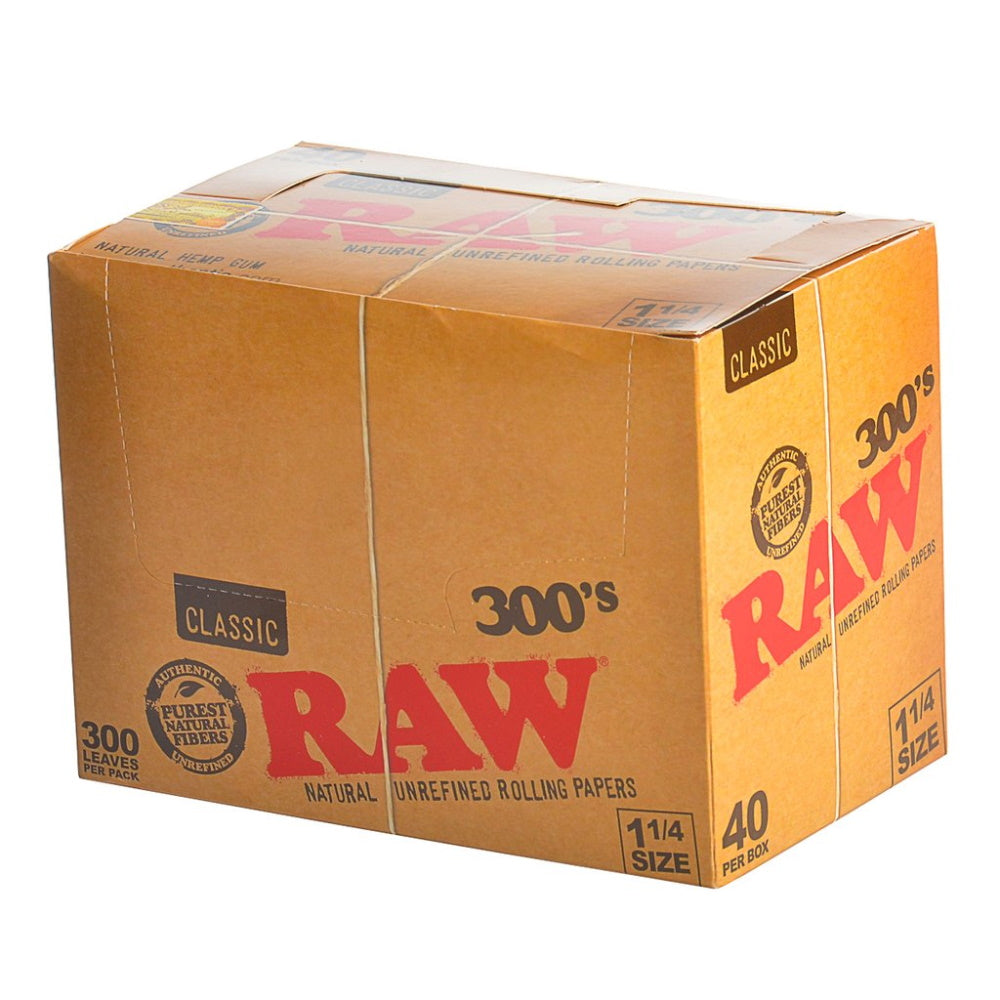 RAW 300’s Classic 1 1/4 size rolling papers 40 count pack, natural ultra-thin slow burning unrefined paper for smooth smoking experience.