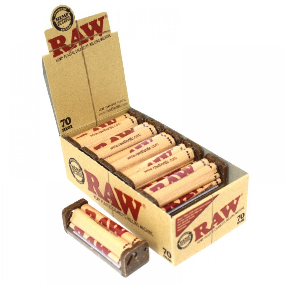 RAW 70mm Single Wide Rolling Machine featuring durable construction, compact design, and 12 rollers per pack for smooth and consistent rolling.