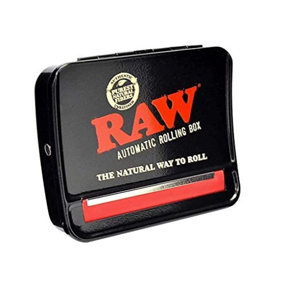 RAW 79mm automatic cigarette rolling box with adjustable mechanism, durable construction, and precise rolling system for consistent and evenly packed cigarettes.