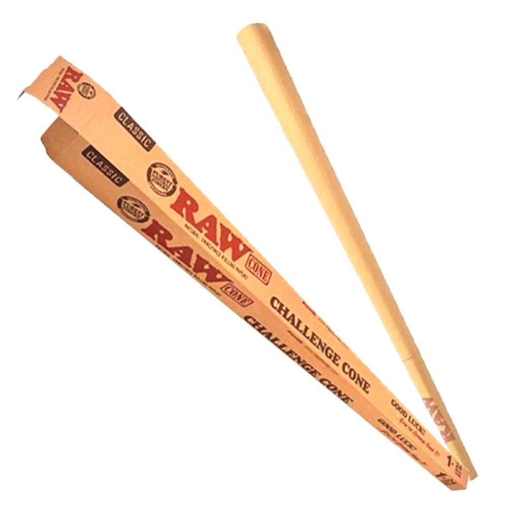 RAW Classic Challenger pre-rolled cones made from natural unrefined paper, designed for a slow, smooth, and consistent burn with easy filling.