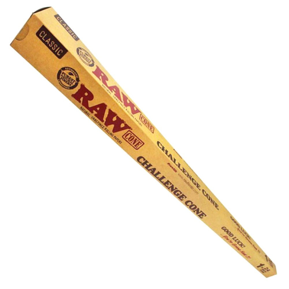 RAW Classic Challenger Pre Rolled Cones made from natural unbleached paper featuring a ready-to-fill design and smooth, even burn performance.