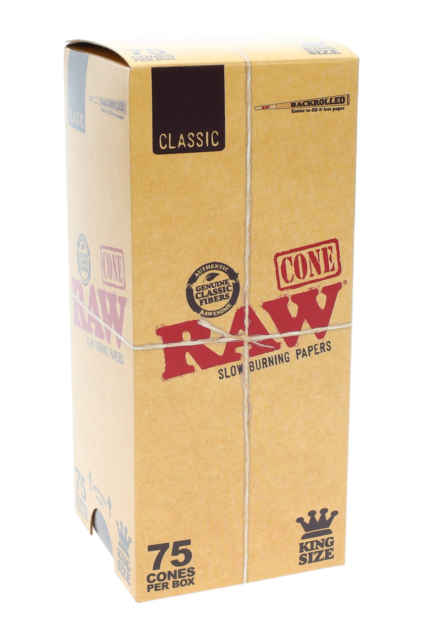 Raw Classic King Size Rolling Paper Cones 75 pack pre-rolled natural style cones for easy filling smooth burn and consistent quality.