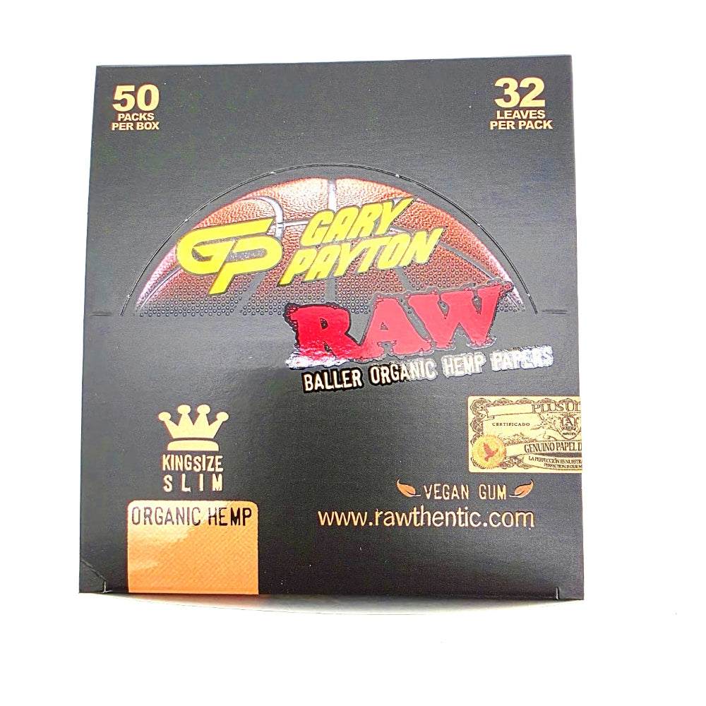 RAW Organic Hemp Black King Size Slim Rolling Papers 50 Leaves Per Box Natural Unrefined Smoking Papers Packaging.