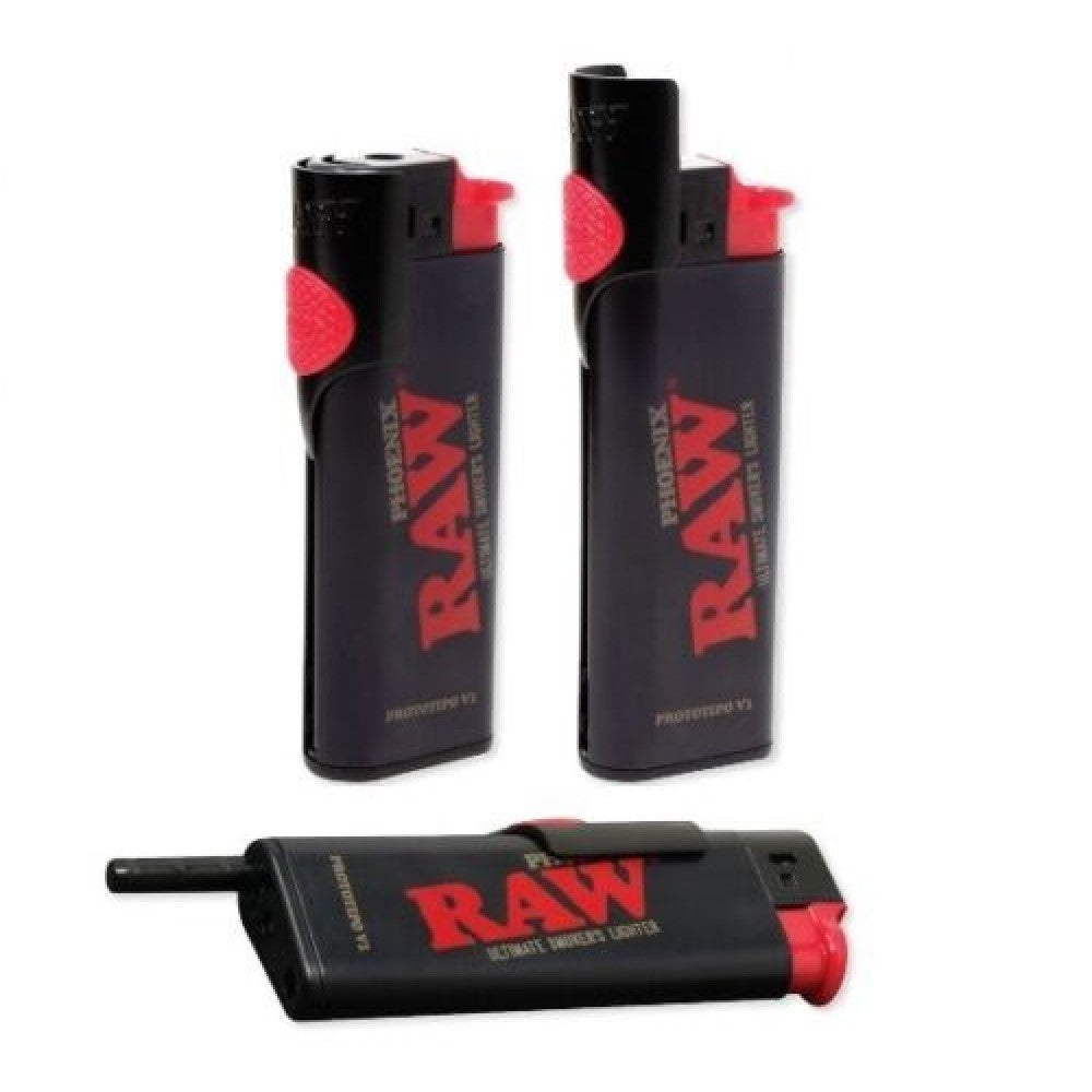 RAW Phoenix flame lighter with durable design, dependable ignition system, and signature RAW branding for everyday convenience.