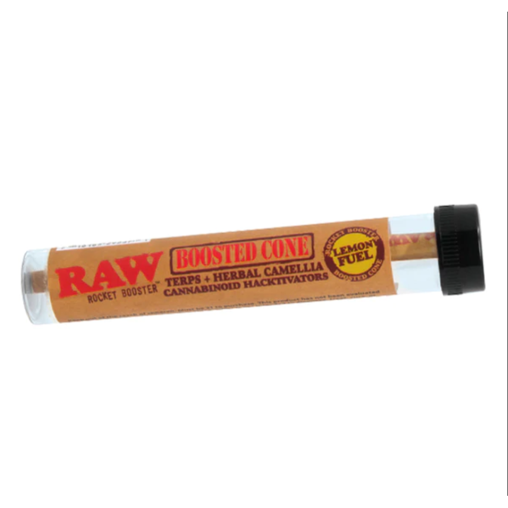 RAW Rocket Booster cone pack 12 count display featuring premium pre-rolled cones, convenient use, and attractive retail display packaging.